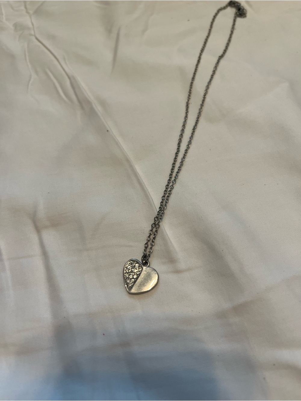 Silver Heart Pendant Necklace with Crystal Accent - Women Jewelry